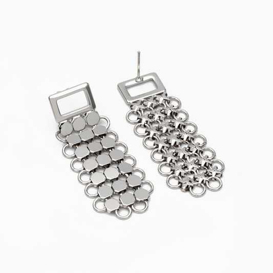 4pcs Gold/ Silver tone Mesh Drop Earrings, 18K Gold/ Rhodium plated Brass, Rectangle Dangle Earrings (GB-4294)