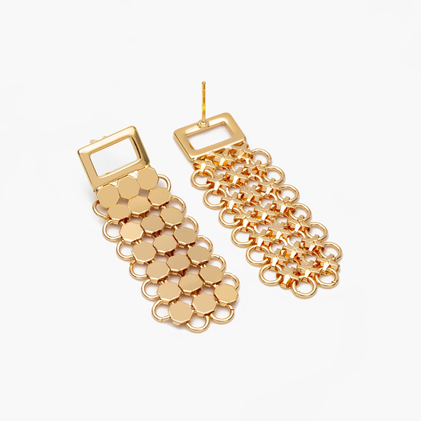 4pcs Gold/ Silver tone Mesh Drop Earrings, 18K Gold/ Rhodium plated Brass, Rectangle Dangle Earrings (GB-4294)