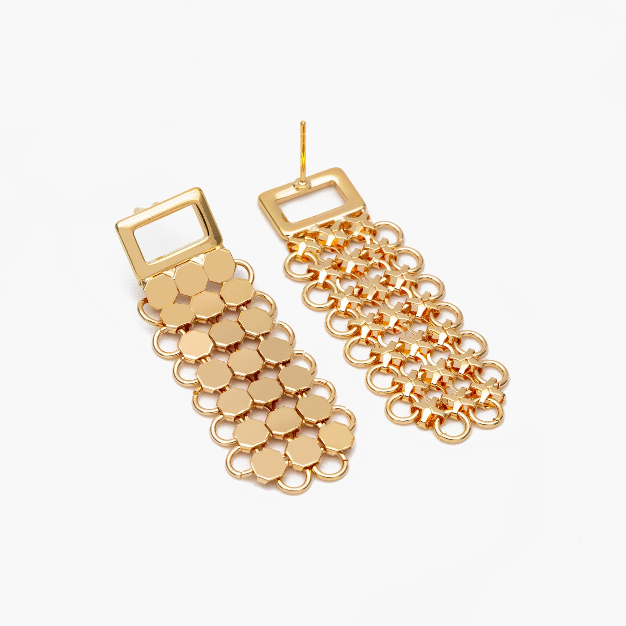 4pcs Gold/ Silver tone Mesh Drop Earrings, 18K Gold/ Rhodium plated Brass, Rectangle Dangle Earrings (GB-4294)