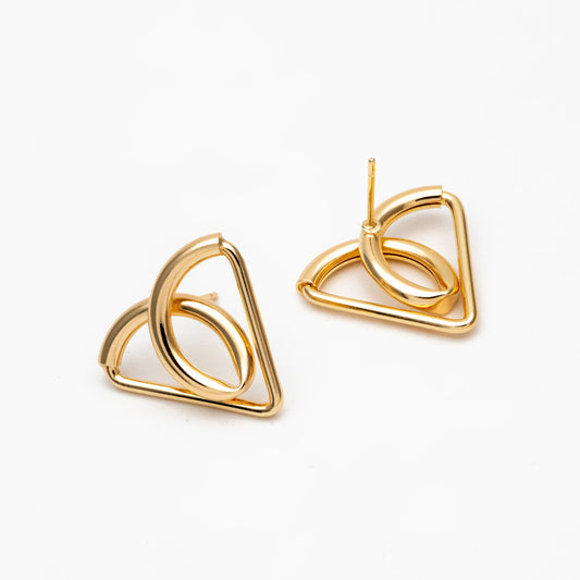 4pcs Gold/ Silver tone Triangle Earrings, Real Gold/ Rhodium plated Brass, Geometric Earring Studs (GB-4298)