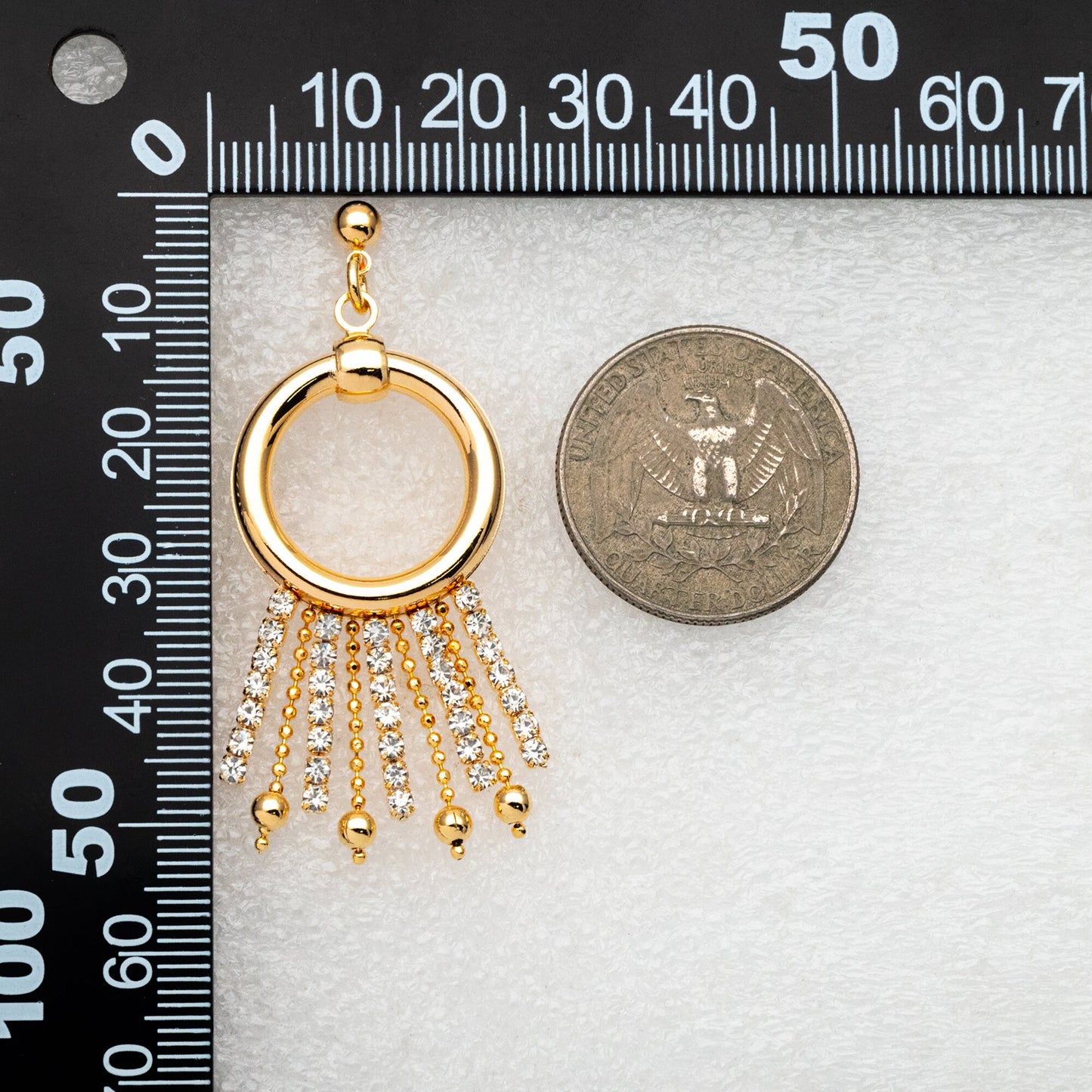 4pcs Gold/ Silver tone Circle Hoop Tassel Earrings 54x22mm, 18K Gold/ Rhodium plated Brass Dangling Stud Earring (GB-4300)