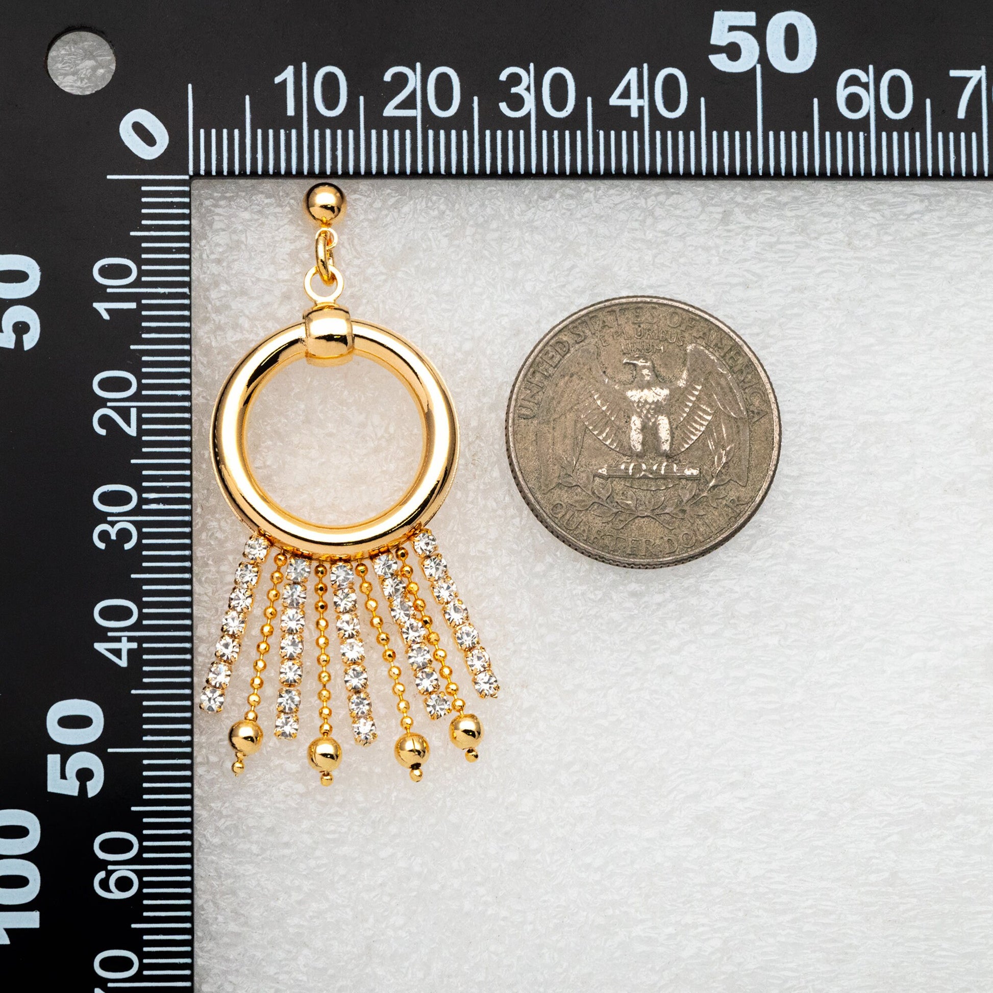 4pcs Gold/ Silver tone Circle Hoop Tassel Earrings 54x22mm, 18K Gold/ Rhodium plated Brass Dangling Stud Earring (GB-4300)