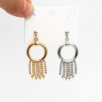 4pcs Gold/ Silver tone Circle Hoop Tassel Earrings 54x22mm, 18K Gold/ Rhodium plated Brass Dangling Stud Earring (GB-4300)