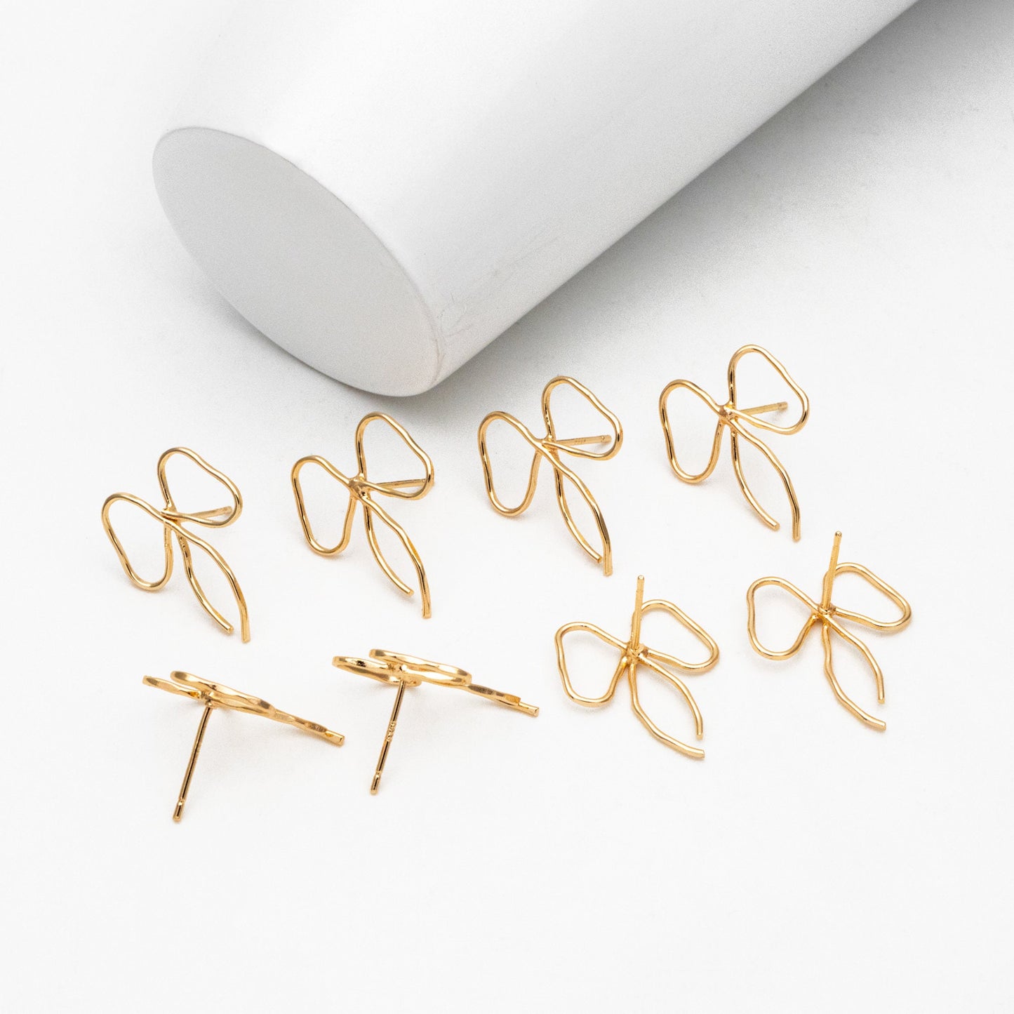 10pcs Gold/ Silver Bowknot Earrings, Gold/ Rhodium plated Brass, Minimalist Earrings, Jewelry Supplies (GB-4301)