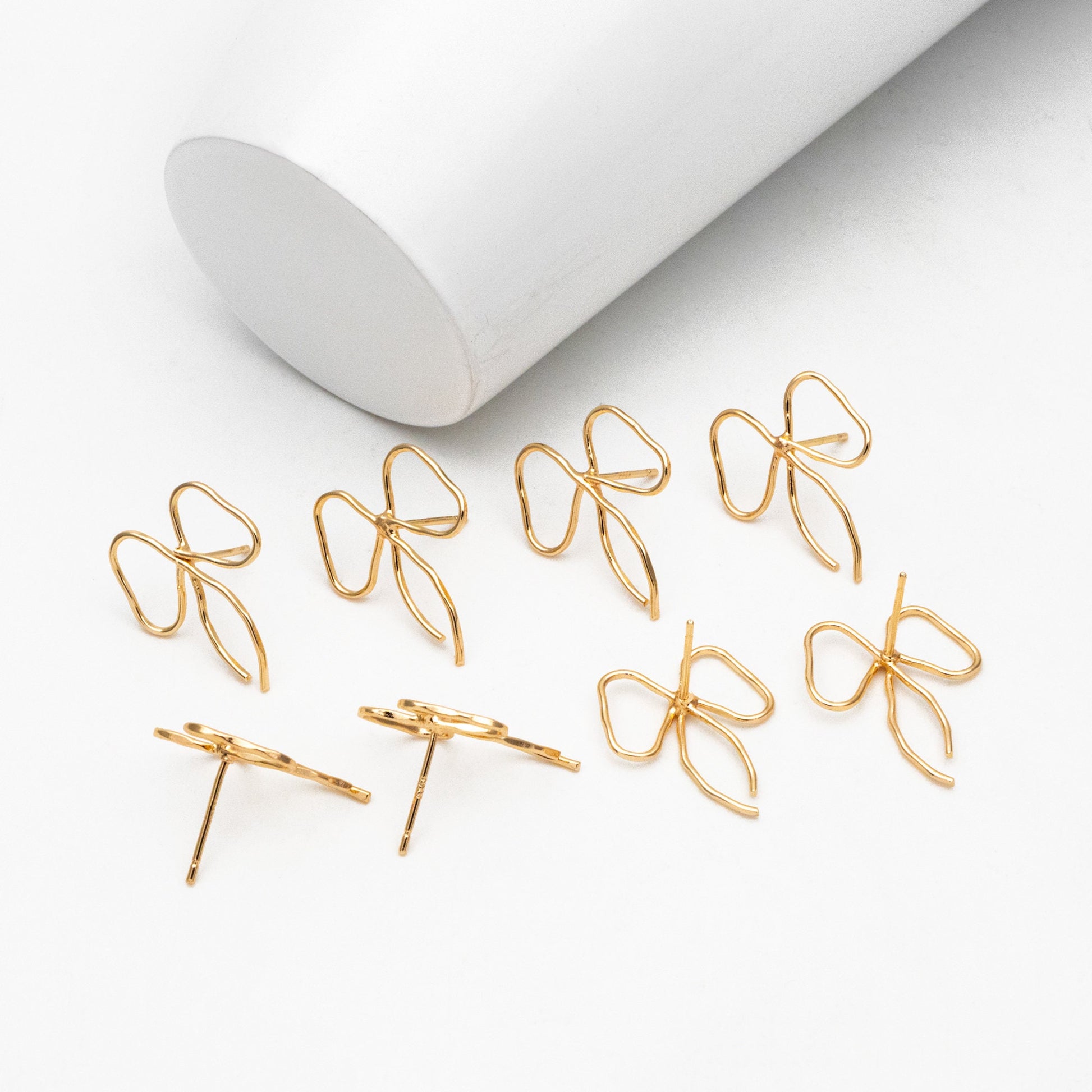 10pcs Gold/ Silver Bowknot Earrings, Gold/ Rhodium plated Brass, Minimalist Earrings, Jewelry Supplies (GB-4301)