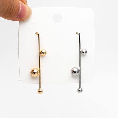 4pcs Gold/ Silver tone Three Ball Dangle Earrings, Gold/ Rhodium Plated Brass, Dainty Drop Earrings (GB-4305)