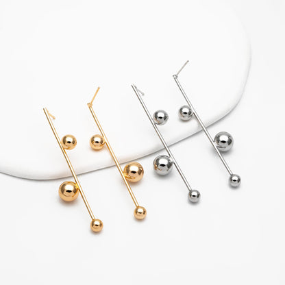 4pcs Gold/ Silver tone Three Ball Dangle Earrings, Gold/ Rhodium Plated Brass, Dainty Drop Earrings (GB-4305)