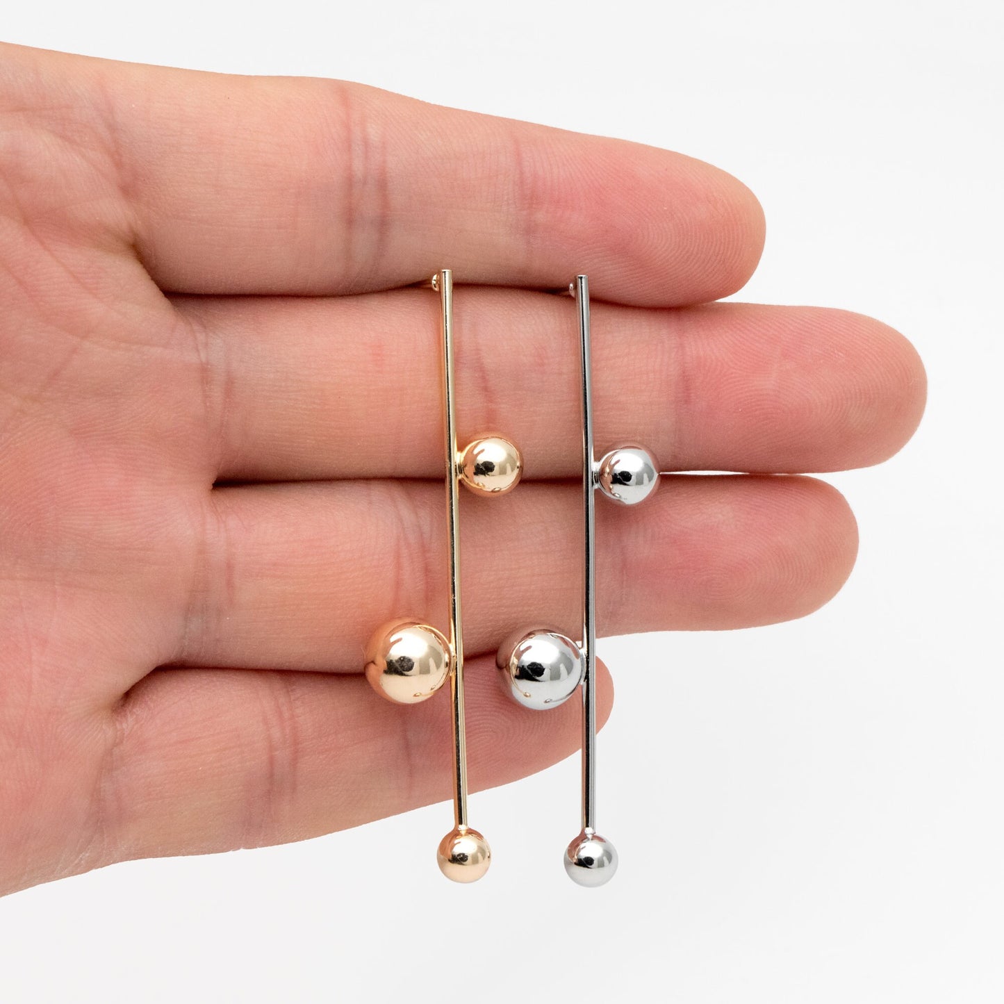 4pcs Gold/ Silver tone Three Ball Dangle Earrings, Gold/ Rhodium Plated Brass, Dainty Drop Earrings (GB-4305)