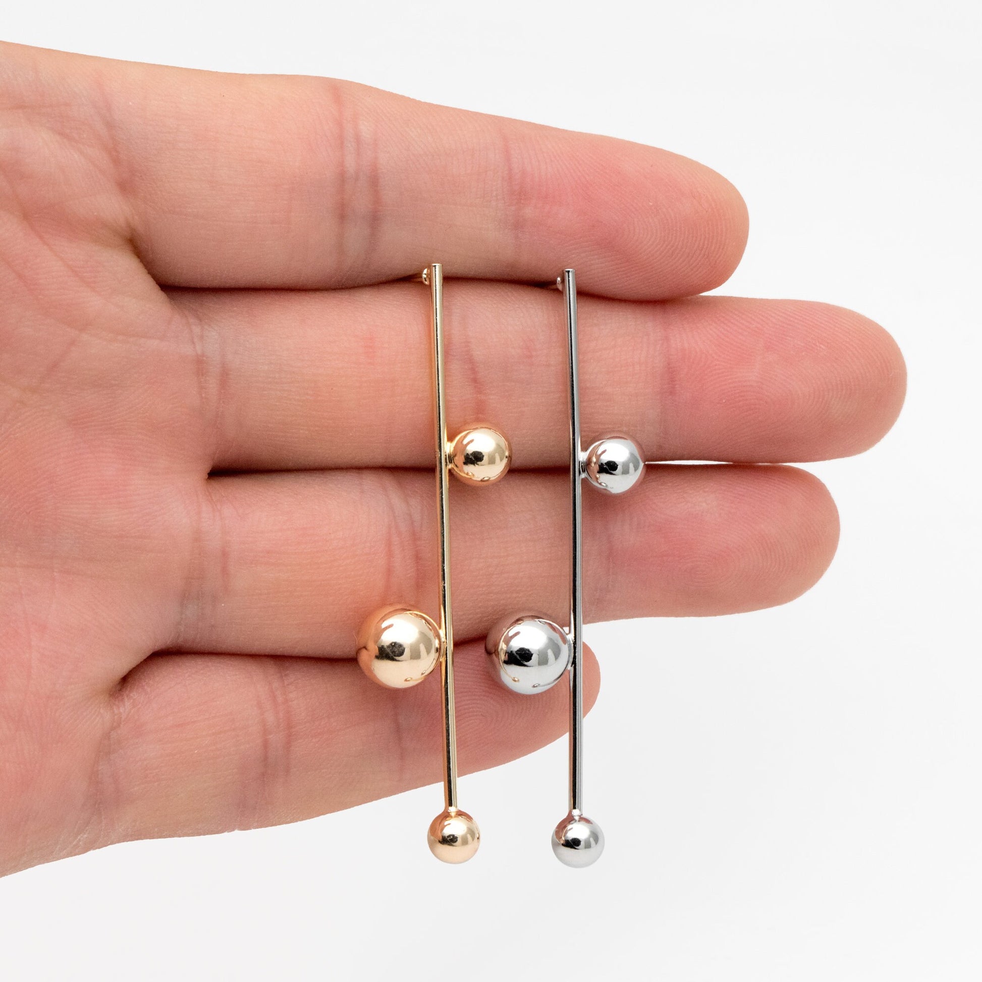 4pcs Gold/ Silver tone Three Ball Dangle Earrings, Gold/ Rhodium Plated Brass, Dainty Drop Earrings (GB-4305)