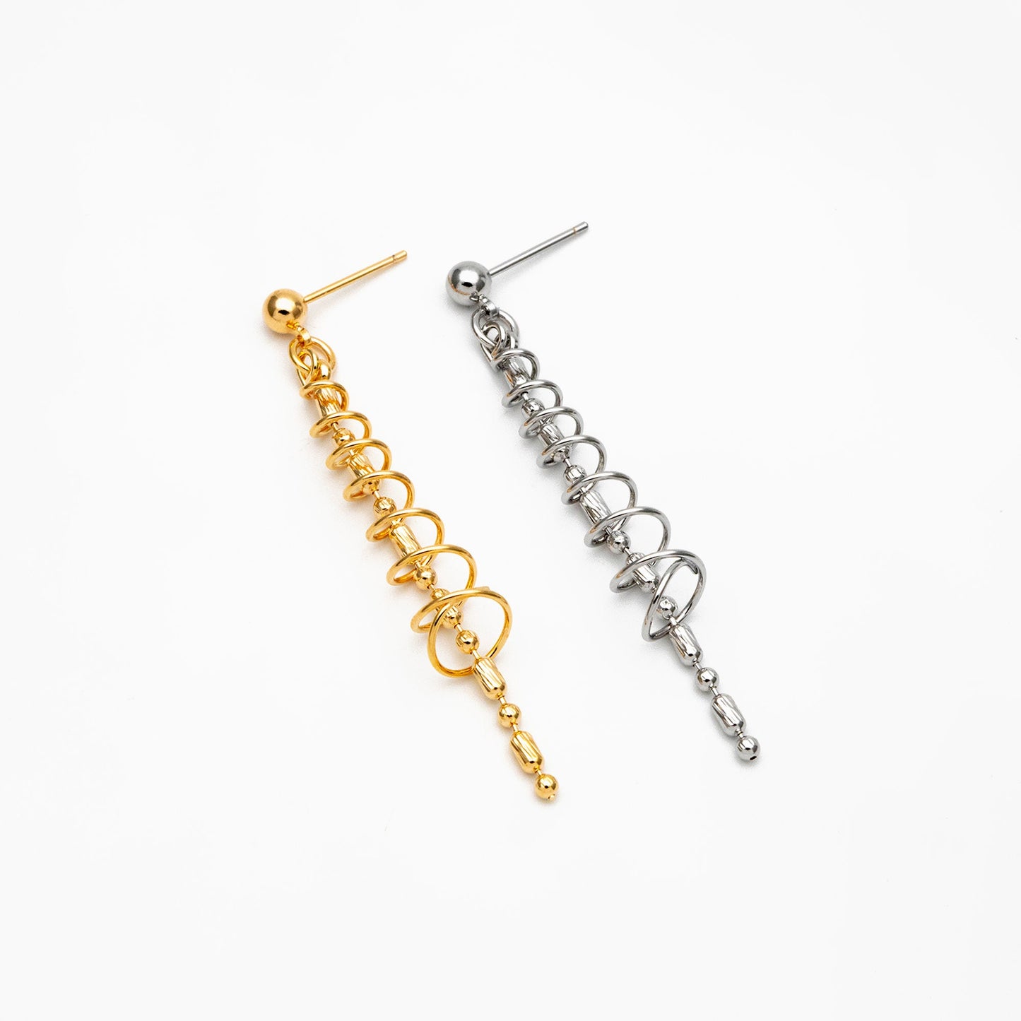 4pcs Gold/ Silver Spiral Chain Tassel Earrings, Tassel Stud Earring, Dangling Earrings, Minimalist Earrings (GB-4306)