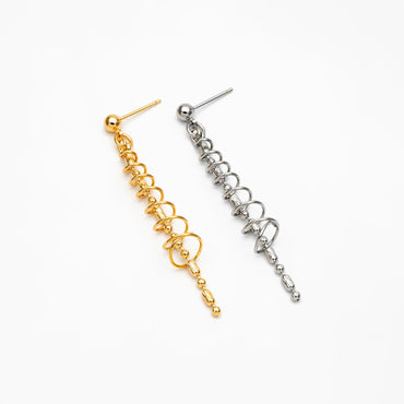 4pcs Gold/ Silver Spiral Chain Tassel Earrings, Tassel Stud Earring, Dangling Earrings, Minimalist Earrings (GB-4306)