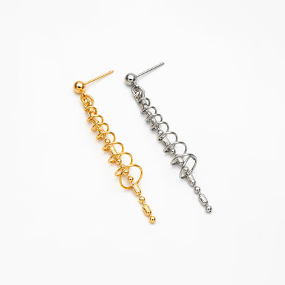 4pcs Gold/ Silver Spiral Chain Tassel Earrings, Tassel Stud Earring, Dangling Earrings, Minimalist Earrings (GB-4306)