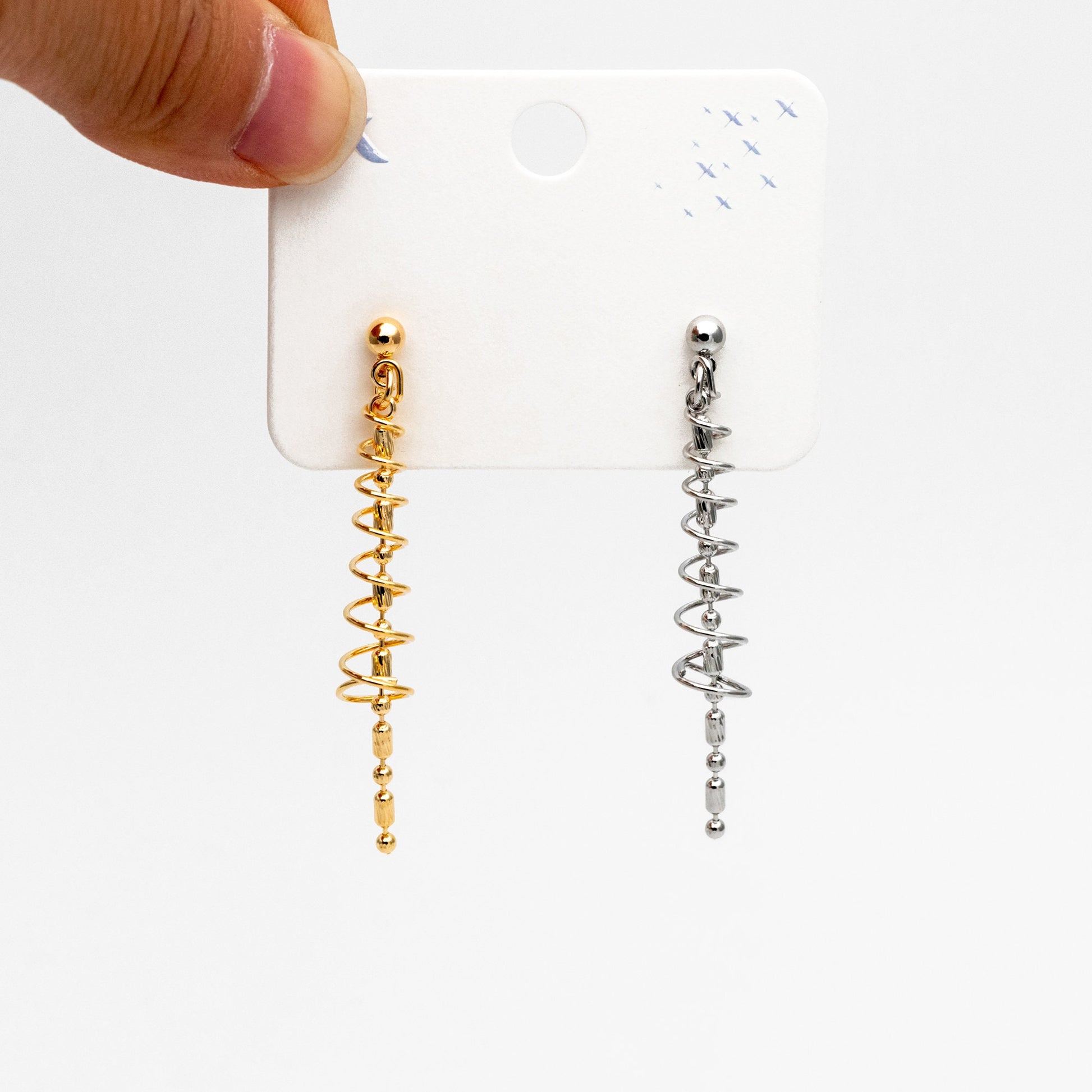 4pcs Gold/ Silver Spiral Chain Tassel Earrings, Tassel Stud Earring, Dangling Earrings, Minimalist Earrings (GB-4306)