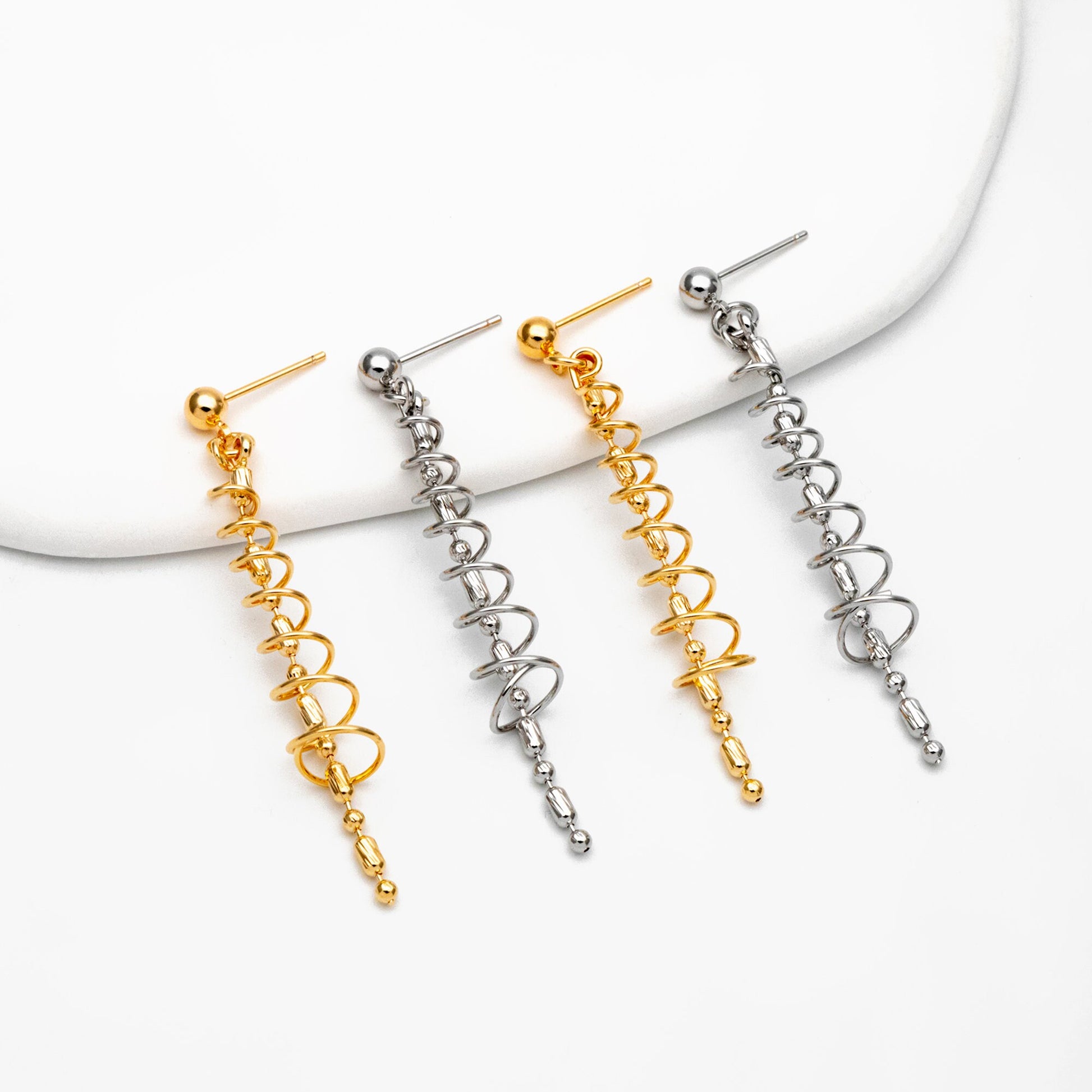 4pcs Gold/ Silver Spiral Chain Tassel Earrings, Tassel Stud Earring, Dangling Earrings, Minimalist Earrings (GB-4306)