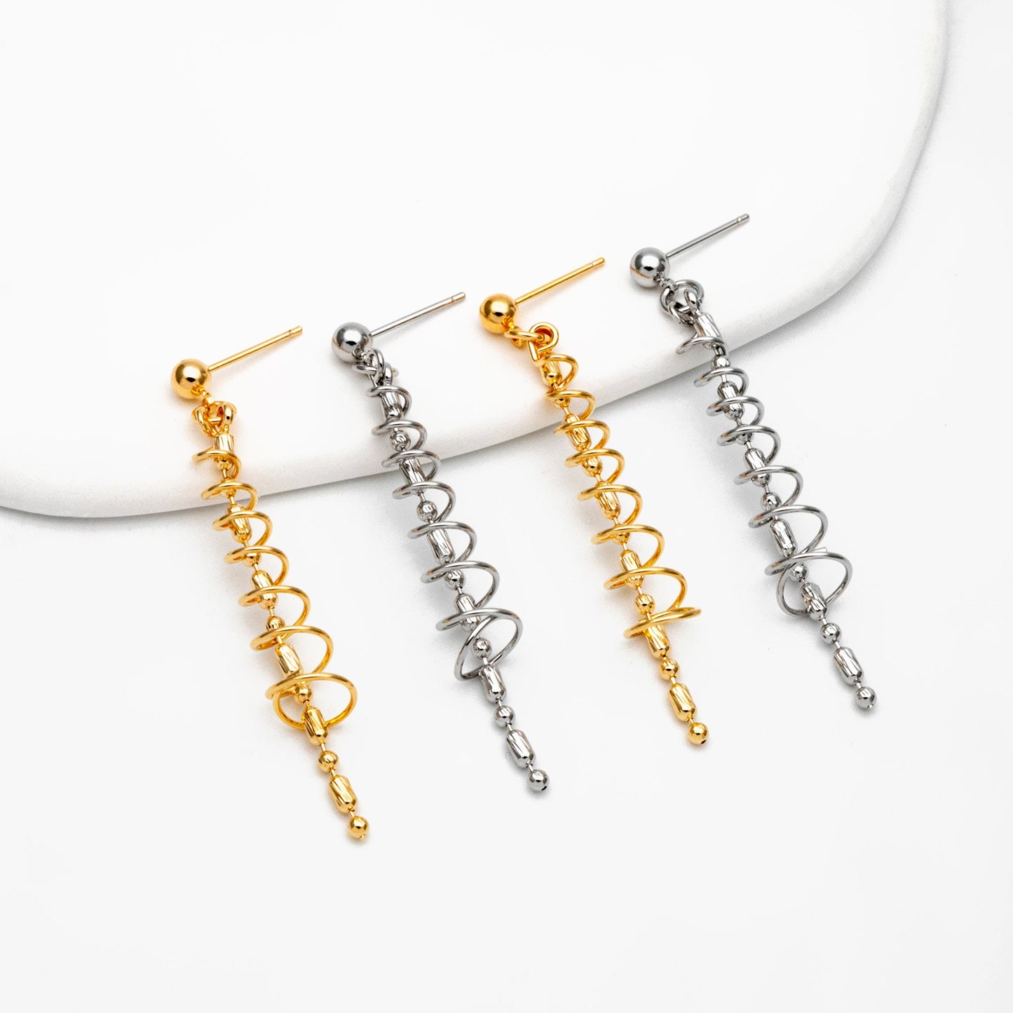 4pcs Gold/ Silver Spiral Chain Tassel Earrings, Tassel Stud Earring, Dangling Earrings, Minimalist Earrings (GB-4306)