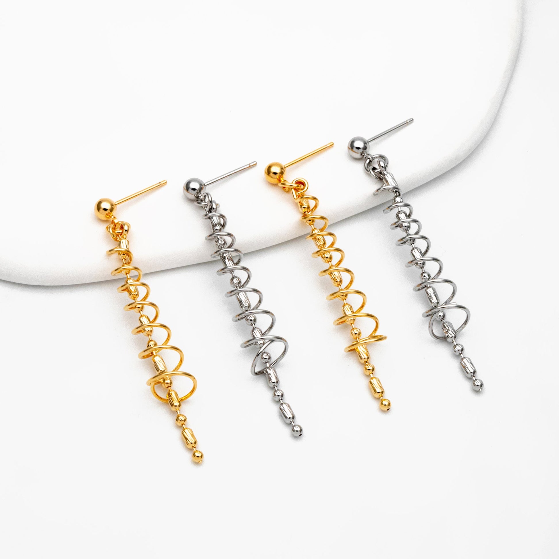 4pcs Gold/ Silver Spiral Chain Tassel Earrings, Tassel Stud Earring, Dangling Earrings, Minimalist Earrings (GB-4306)