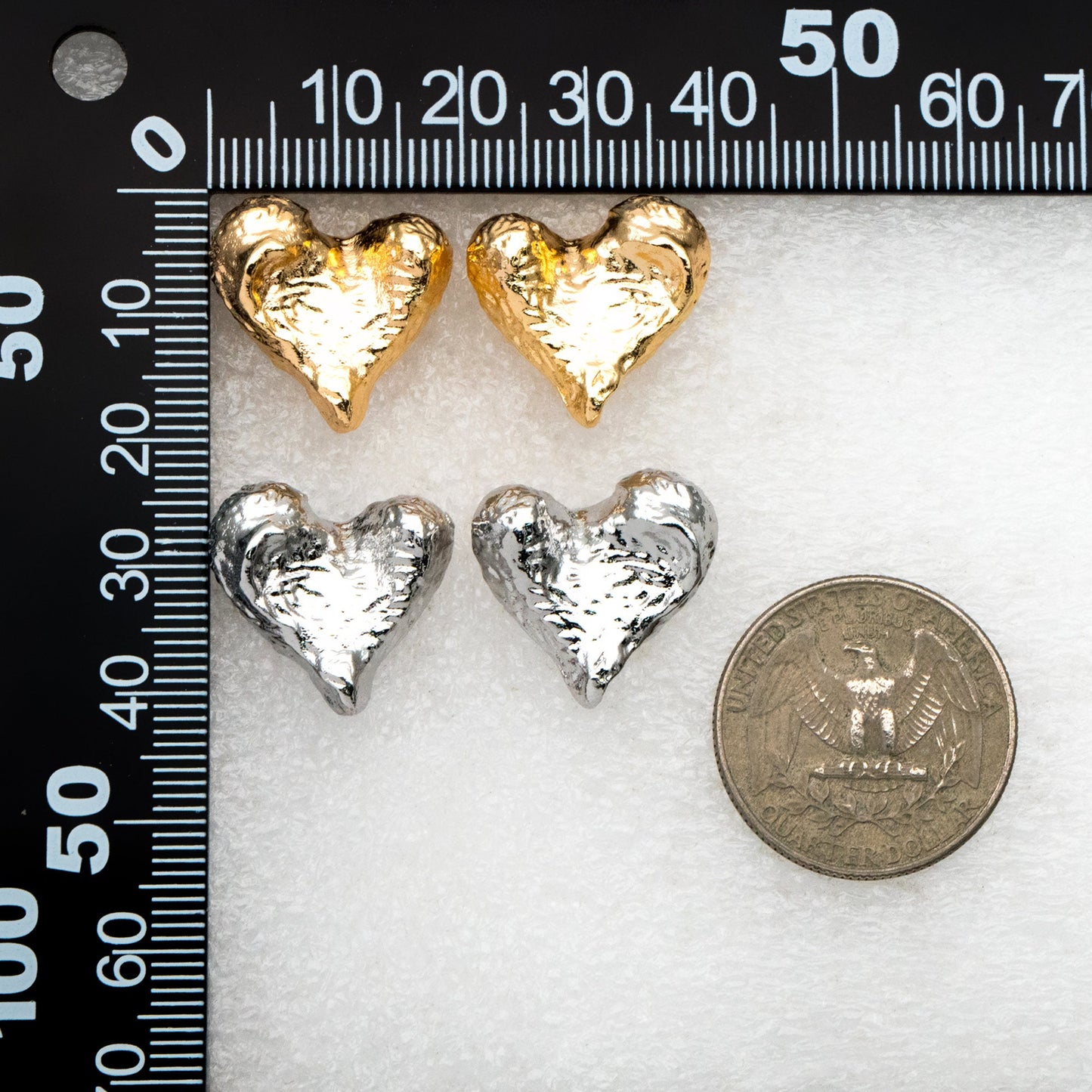 4pcs Gold/ Silver Hammered Heart Earrings, Real Gold/ Rhodium plated Brass, Geometric Earring Studs (GB-4307)