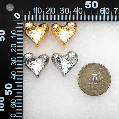 4pcs Gold/ Silver Hammered Heart Earrings, Real Gold/ Rhodium plated Brass, Geometric Earring Studs (GB-4307)