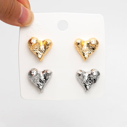 4pcs Gold/ Silver Hammered Heart Earrings, Real Gold/ Rhodium plated Brass, Geometric Earring Studs (GB-4307)