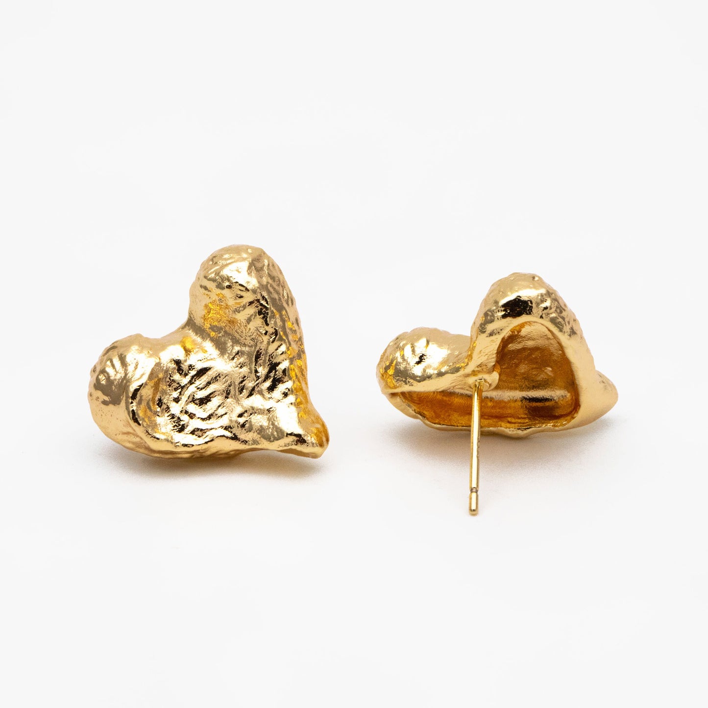 4pcs Gold/ Silver Hammered Heart Earrings, Real Gold/ Rhodium plated Brass, Geometric Earring Studs (GB-4307)