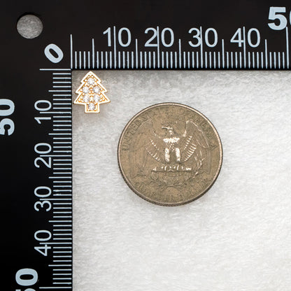 10pcs CZ pave Gold/ Silver Tree Earrings, 18K Gold/ Rhodium Plated Brass, MInimalist Christmas Stud Earrings (#GB-139-E)