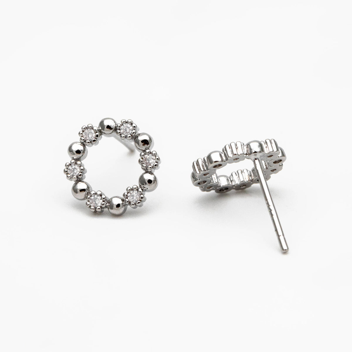 10pcs CZ Pave Gold/ Silver Round Circle Stud Earrings, Gold/ Rhodium plated Brass, 10mm Hoop Stud Earrings (GB-4309)