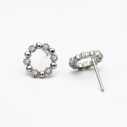 10pcs CZ Pave Gold/ Silver Round Circle Stud Earrings, Gold/ Rhodium plated Brass, 10mm Hoop Stud Earrings (GB-4309)