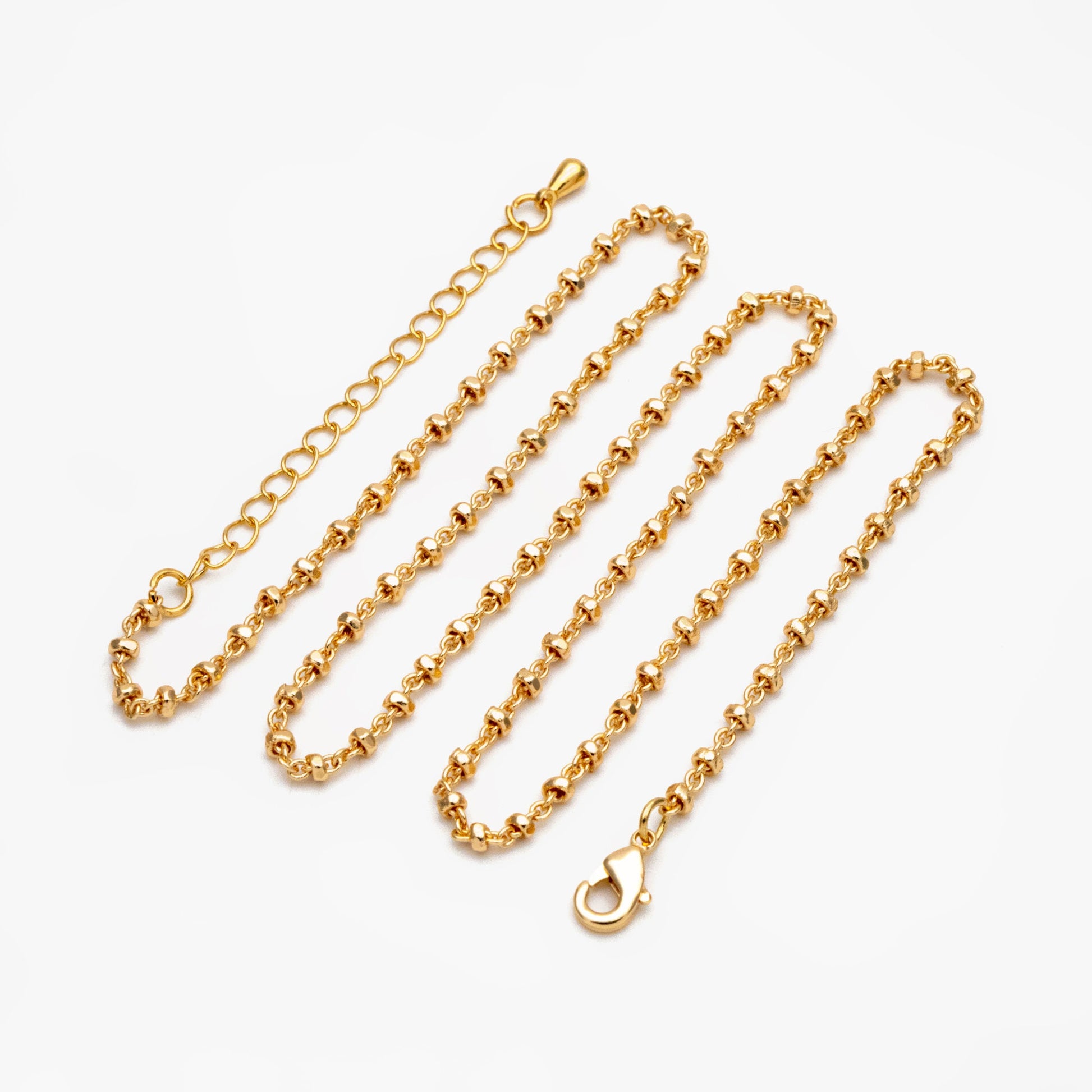 Gold/ Silver Beaded Chains 2.6mm, Finished Bracelet/ Anklet/ Necklace with Extender Chain, Ready to Wear (#LK-335)