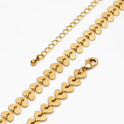 Gold Stardust Heart Chain 7mm, Finished Bracelet/ Anklet/ Necklace with Extender Chain, Ready to Wear (#LK-422)