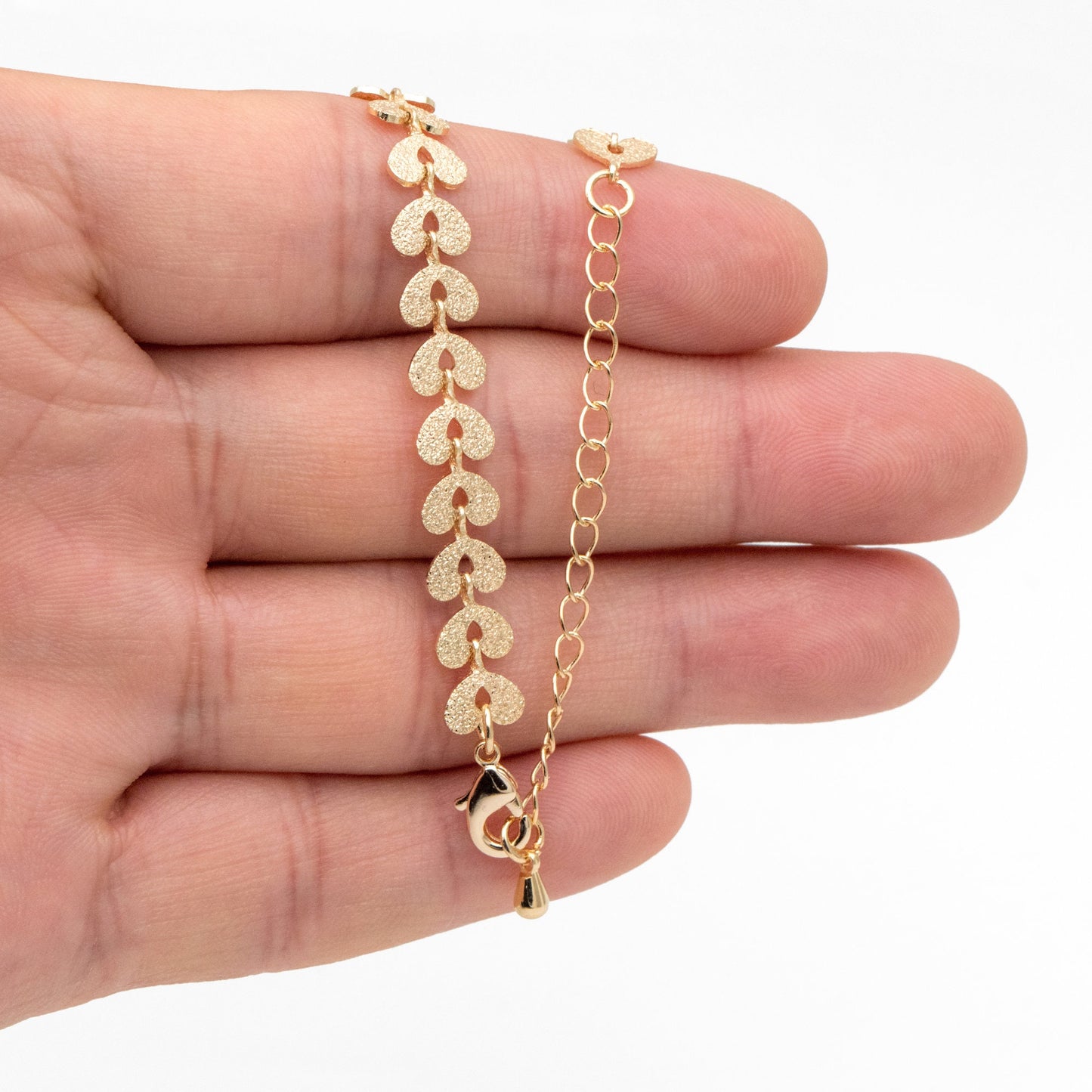 Gold Stardust Heart Chain 7mm, Finished Bracelet/ Anklet/ Necklace with Extender Chain, Ready to Wear (#LK-422)