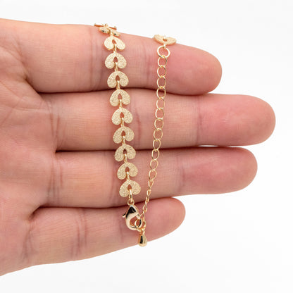 Gold Stardust Heart Chain 7mm, Finished Bracelet/ Anklet/ Necklace with Extender Chain, Ready to Wear (#LK-422)