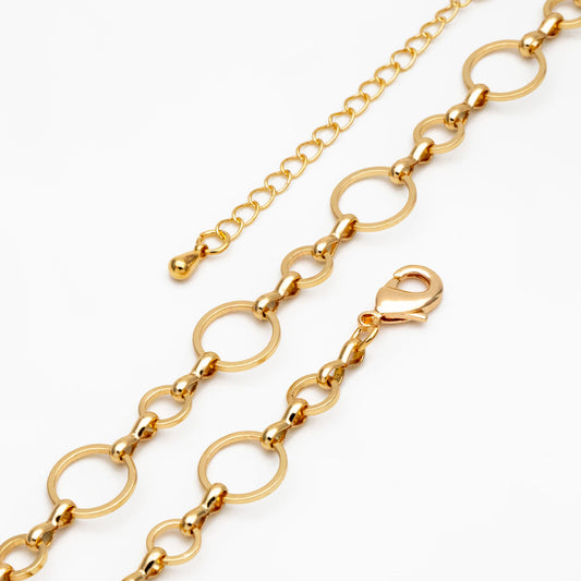 Gold Round Circle Chain 10mm, Finished Bracelet/ Anklet/ Necklace with Extender Chain, Ready to Wear (#LK-436)