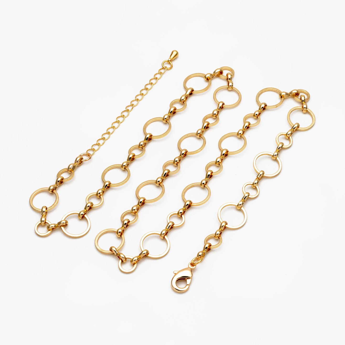Gold Round Circle Chain 10mm, Finished Bracelet/ Anklet/ Necklace with Extender Chain, Ready to Wear (#LK-436)