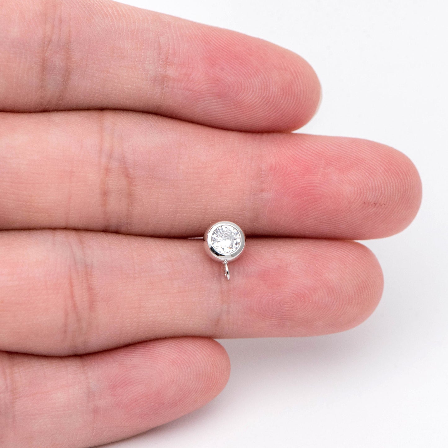 10pcs CZ Pave Gold/ Silver Tone Round Stud Earring with Loop, Gold/ Rhodium Plated Brass Stud Earrings (#GB-1622)