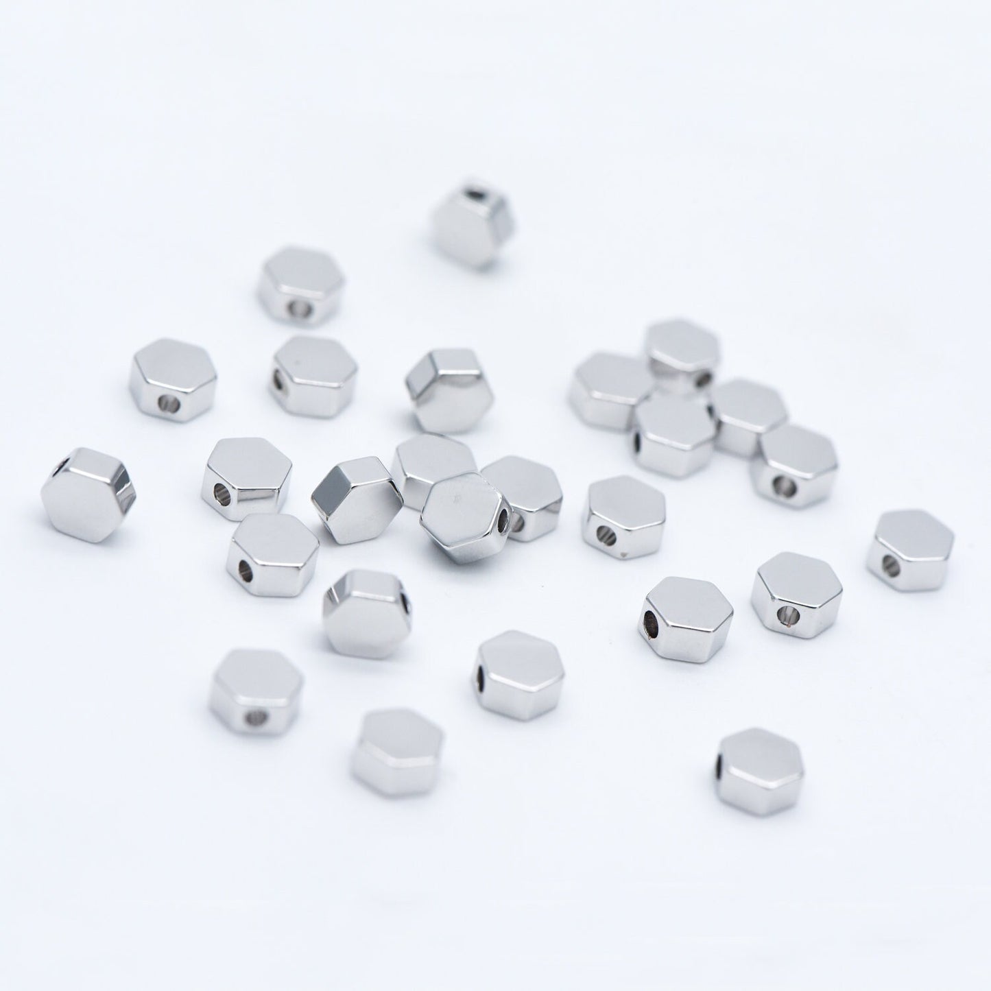 20pcs Gold/ Silver tone Hexagon Flat Spacer Beads 5/ 6mm, Gold/ Rhodium plated Brass Flat Spacer Beads (GB-118)