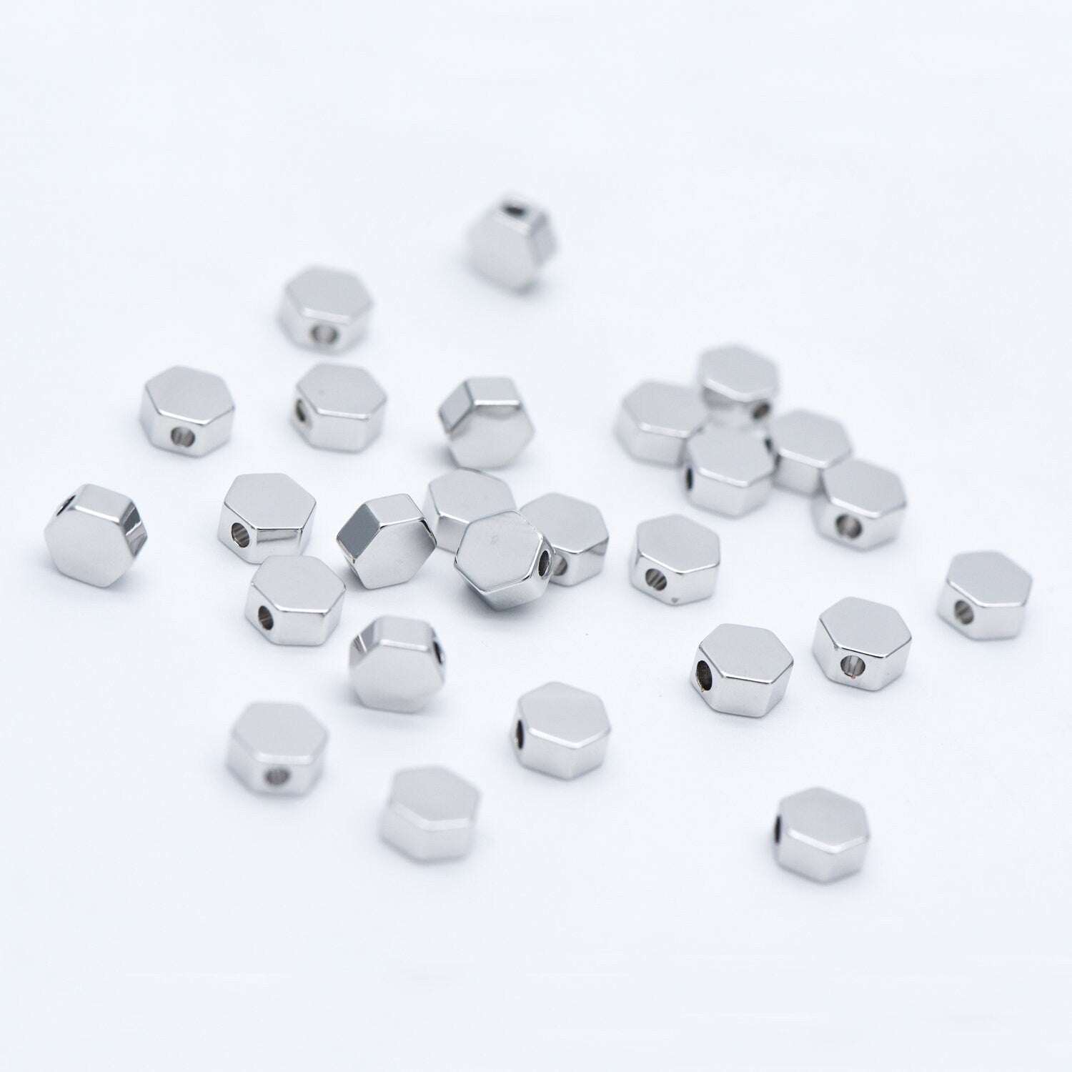 20pcs Gold/ Silver tone Hexagon Flat Spacer Beads 5/ 6mm, Gold/ Rhodium plated Brass Flat Spacer Beads (GB-118)