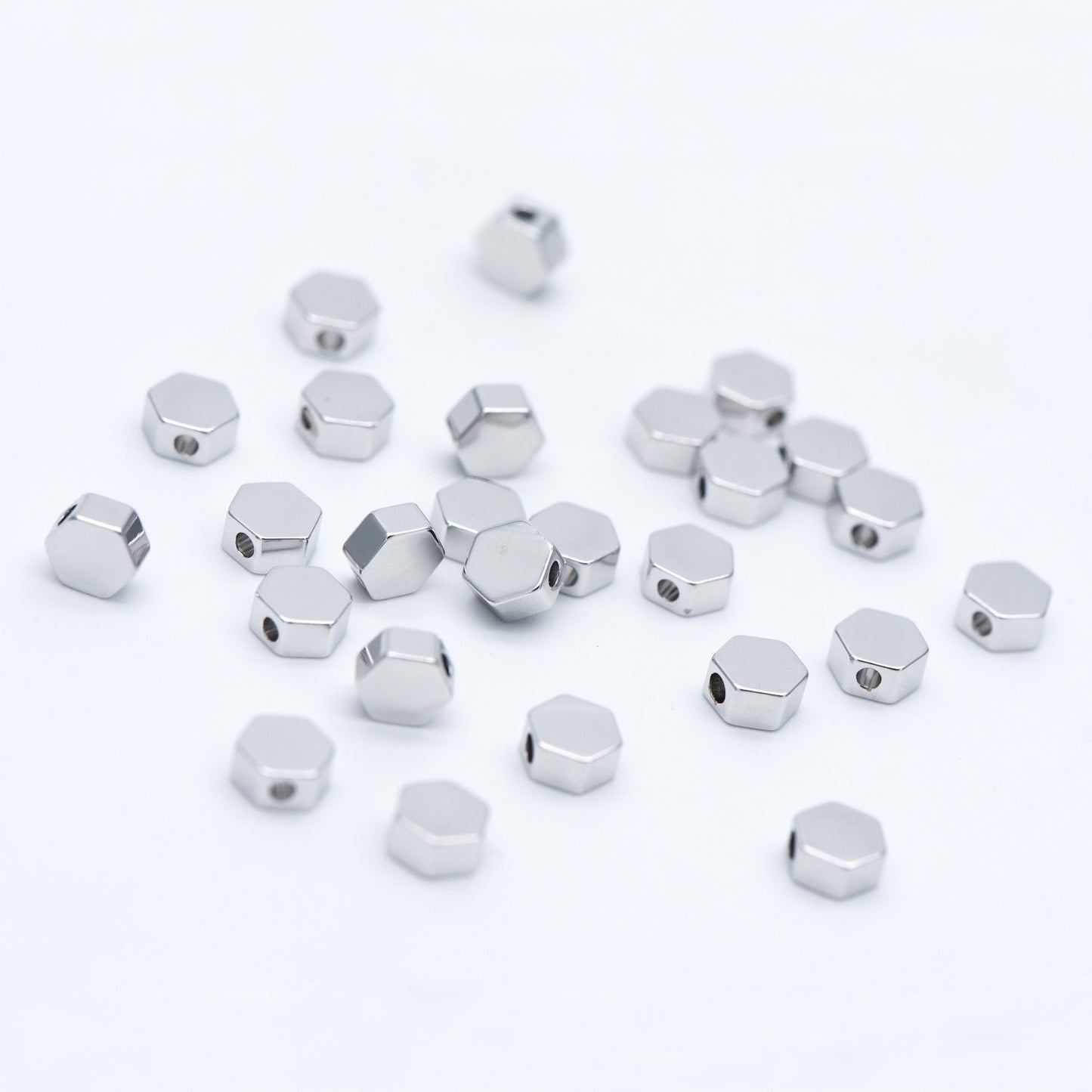 20pcs Gold/ Silver tone Hexagon Flat Spacer Beads 5/ 6mm, Gold/ Rhodium plated Brass Flat Spacer Beads (GB-118)