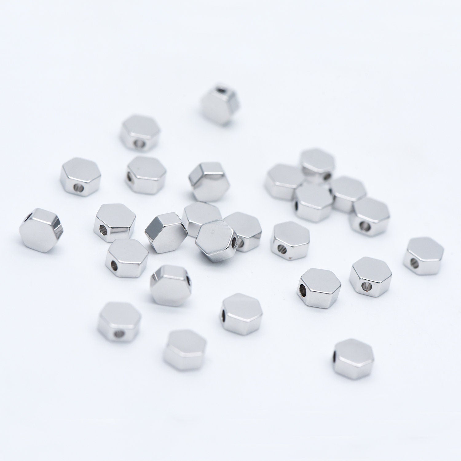 20pcs Gold/ Silver tone Hexagon Flat Spacer Beads 5/ 6mm, Gold/ Rhodium plated Brass Flat Spacer Beads (GB-118)