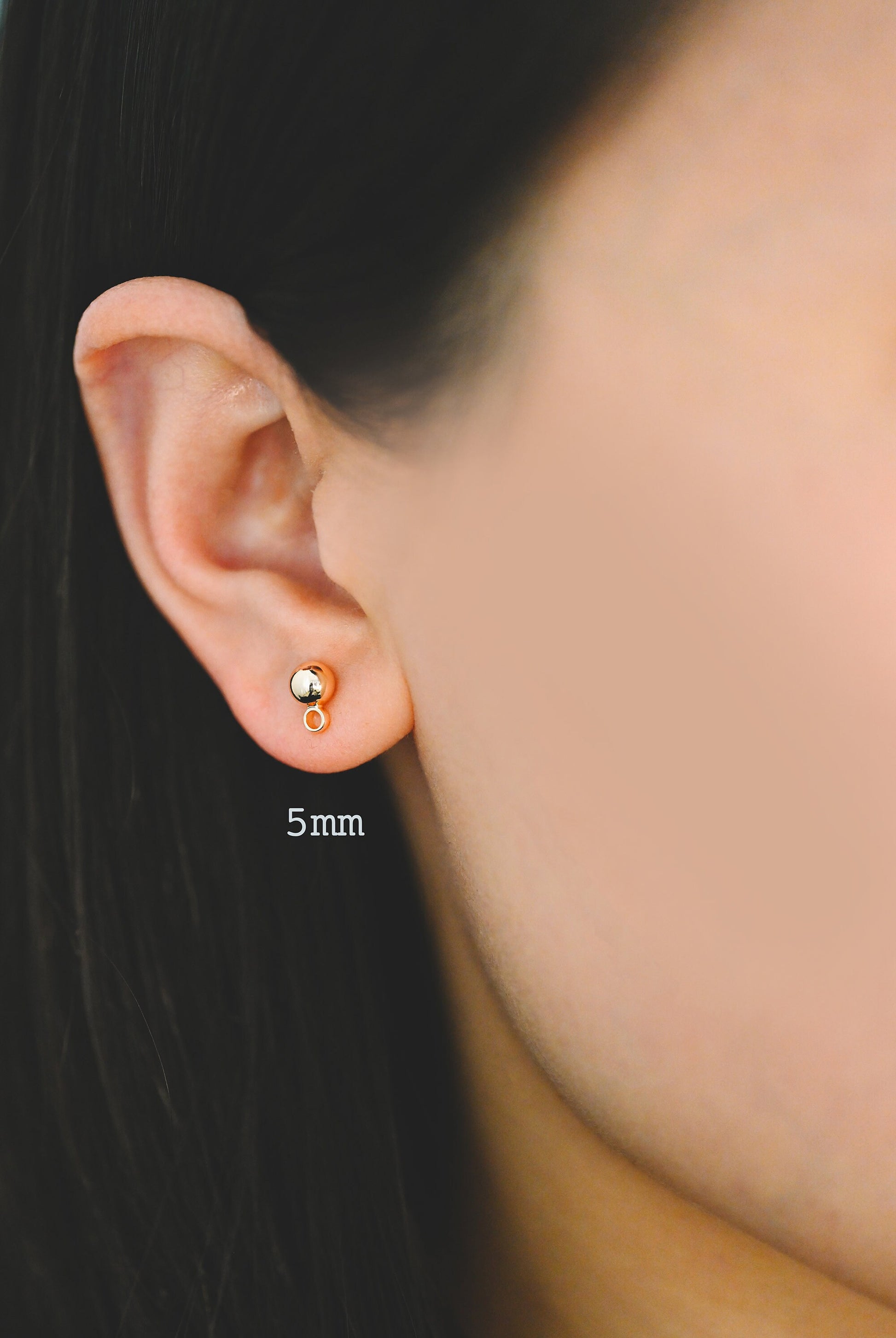 20pcs Gold/ Rhodium plated Brass Stud Earring, Ball Ear Posts with Ring/ Loop, 3/ 4/ 5/ 8mm Ball Size (GB-136)