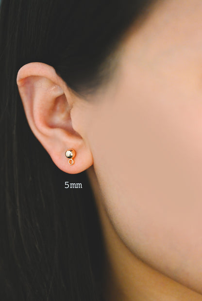 20pcs Gold/ Rhodium plated Brass Stud Earring, Ball Ear Posts with Ring/ Loop, 3/ 4/ 5/ 8mm Ball Size (GB-136)