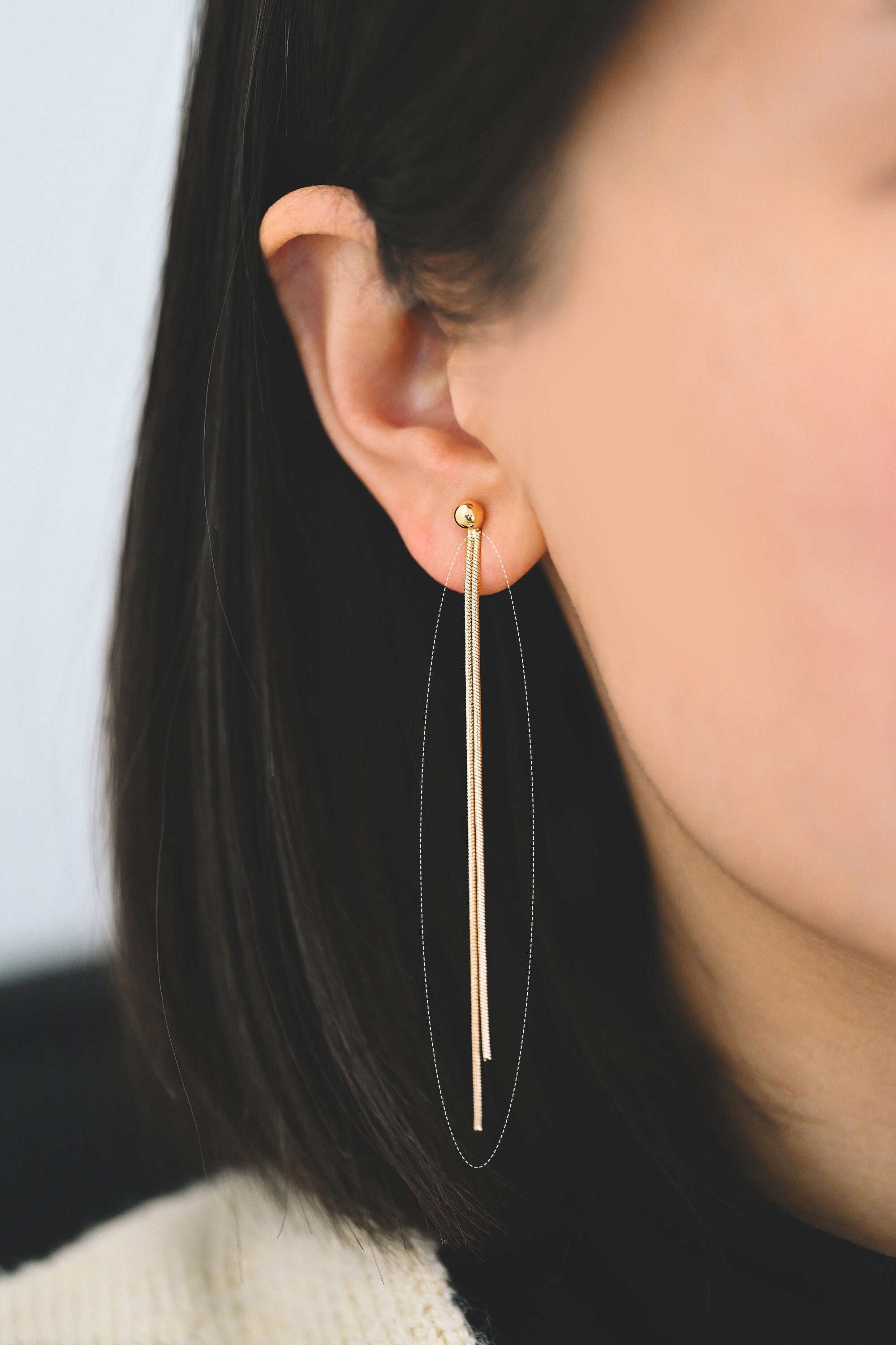 4pcs Gold Earring Charms 82mm, Gold plated Brass Chain Tassel Pendants, Long Chain Earwire Components (GB-3523-A)