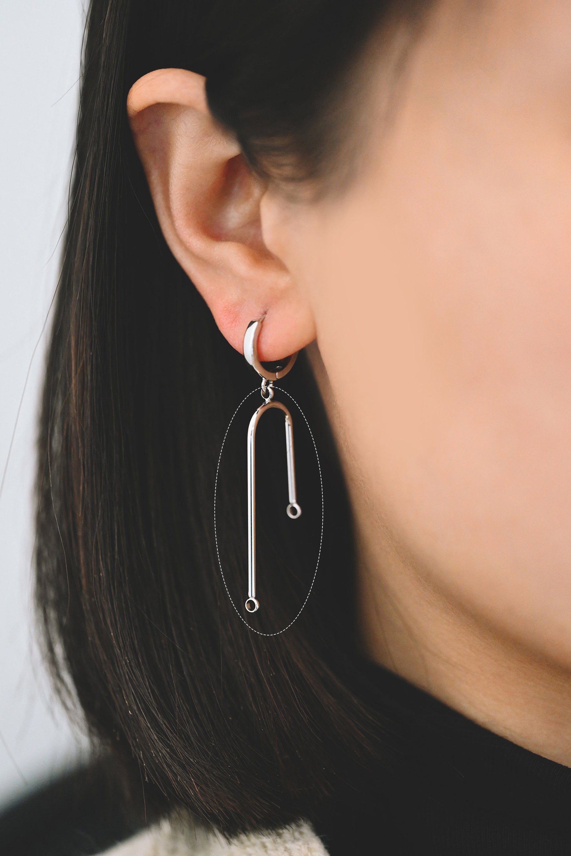 10pcs Gold/ Silver Tube Charm Connectors, Real Gold/ Rhodium plated Brass, U-shaped Curved Bar Stick Pendants 40mm (GB-449)