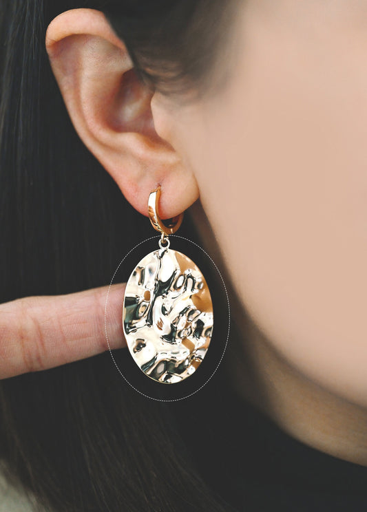 10pcs Hammered Oval Charms 37x23mm, Polished Gold plated Brass Disc Pendants (GB-402-G)