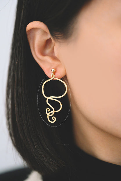 10pcs Gold Hammered Wire Pendants 45x27mm, 18K Gold plated Brass Charms (GB-2750-K)