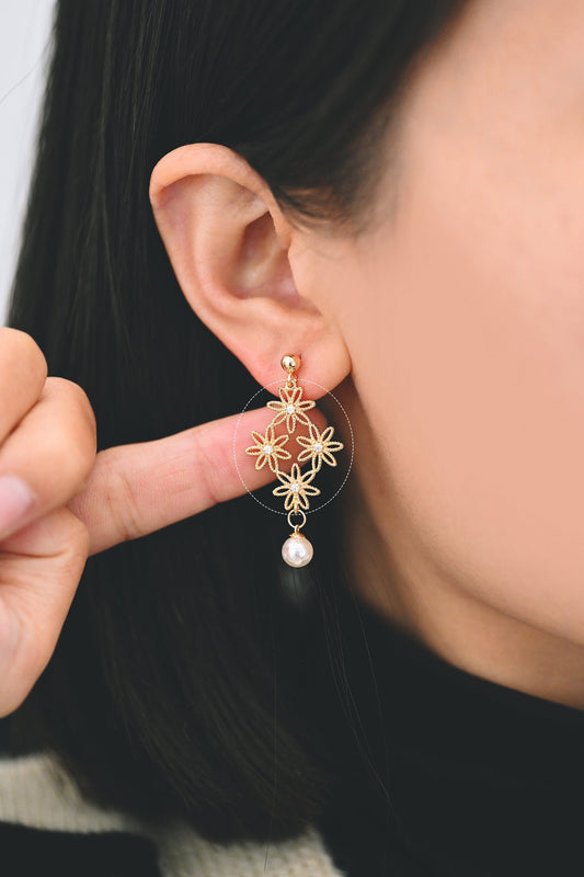 10pcs Gold plated Brass Floral Connectors 27x21mm, CZ pave Flower Cluster Charm Pendants, Lead Nickel Free (GB-407)