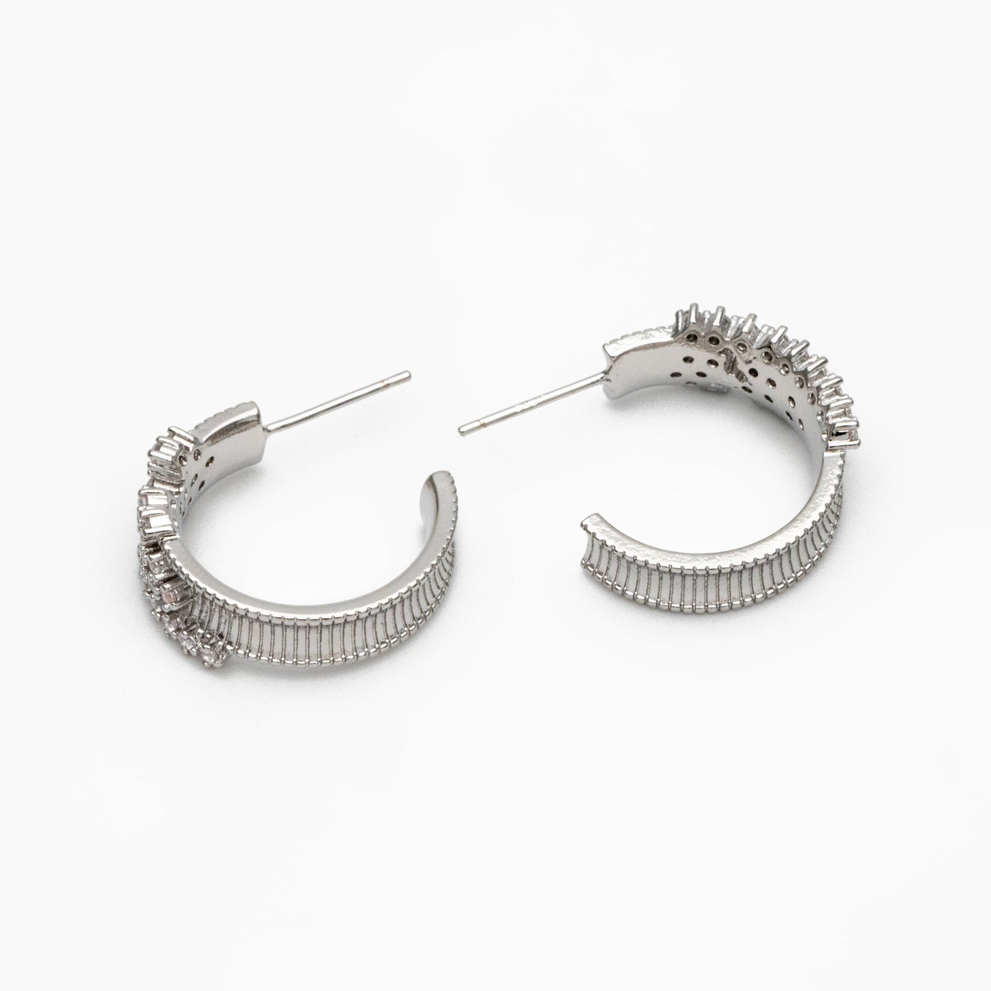 4pcs CZ Pave Gold/ Silver Round Circle Earrings, Gold/ Rhodium plated Brass, Geometric Hoop Stud Earrings (GB-4316)