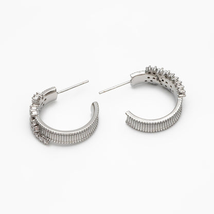 4pcs CZ Pave Gold/ Silver Round Circle Earrings, Gold/ Rhodium plated Brass, Geometric Hoop Stud Earrings (GB-4316)