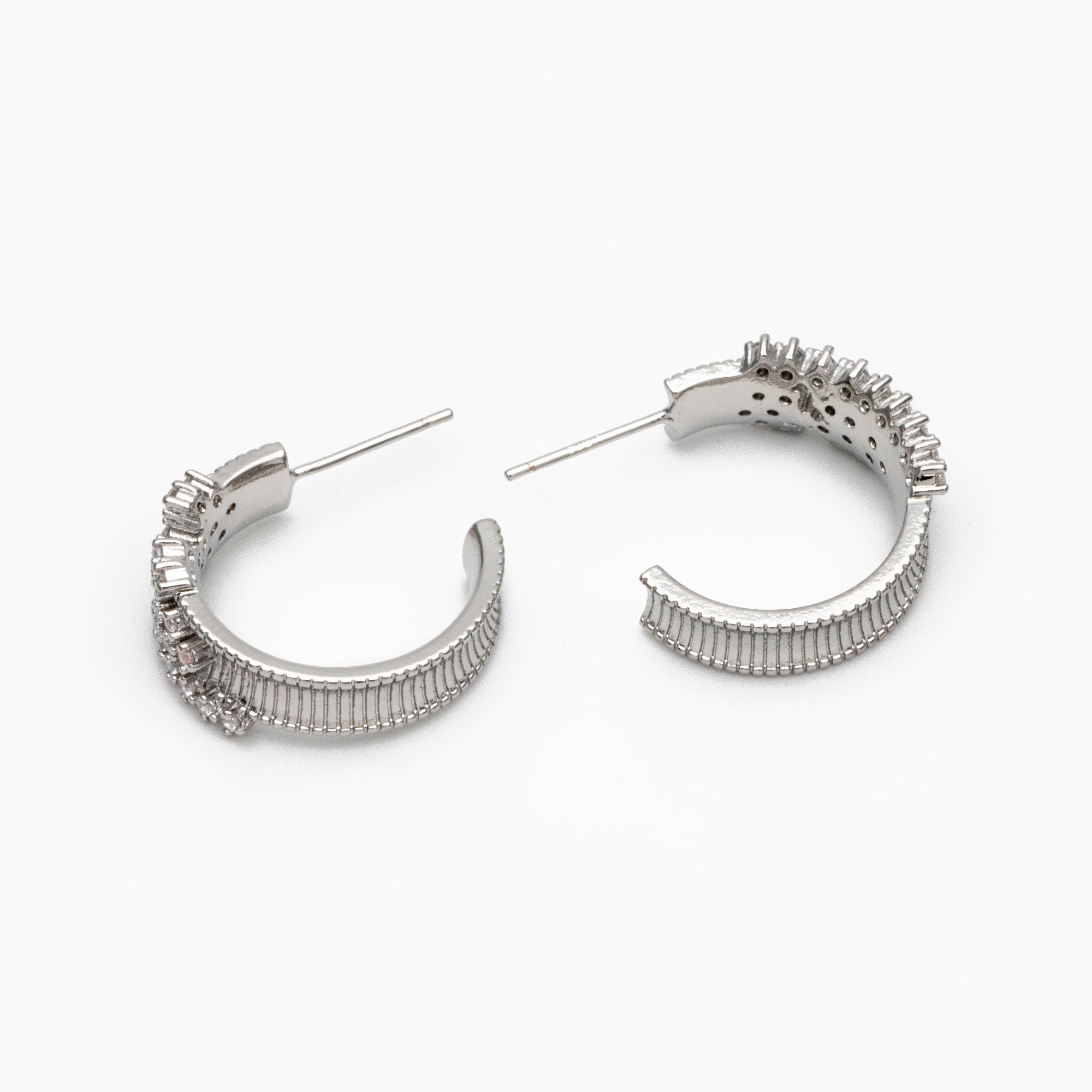 4pcs CZ Pave Gold/ Silver Round Circle Earrings, Gold/ Rhodium plated Brass, Geometric Hoop Stud Earrings (GB-4316)