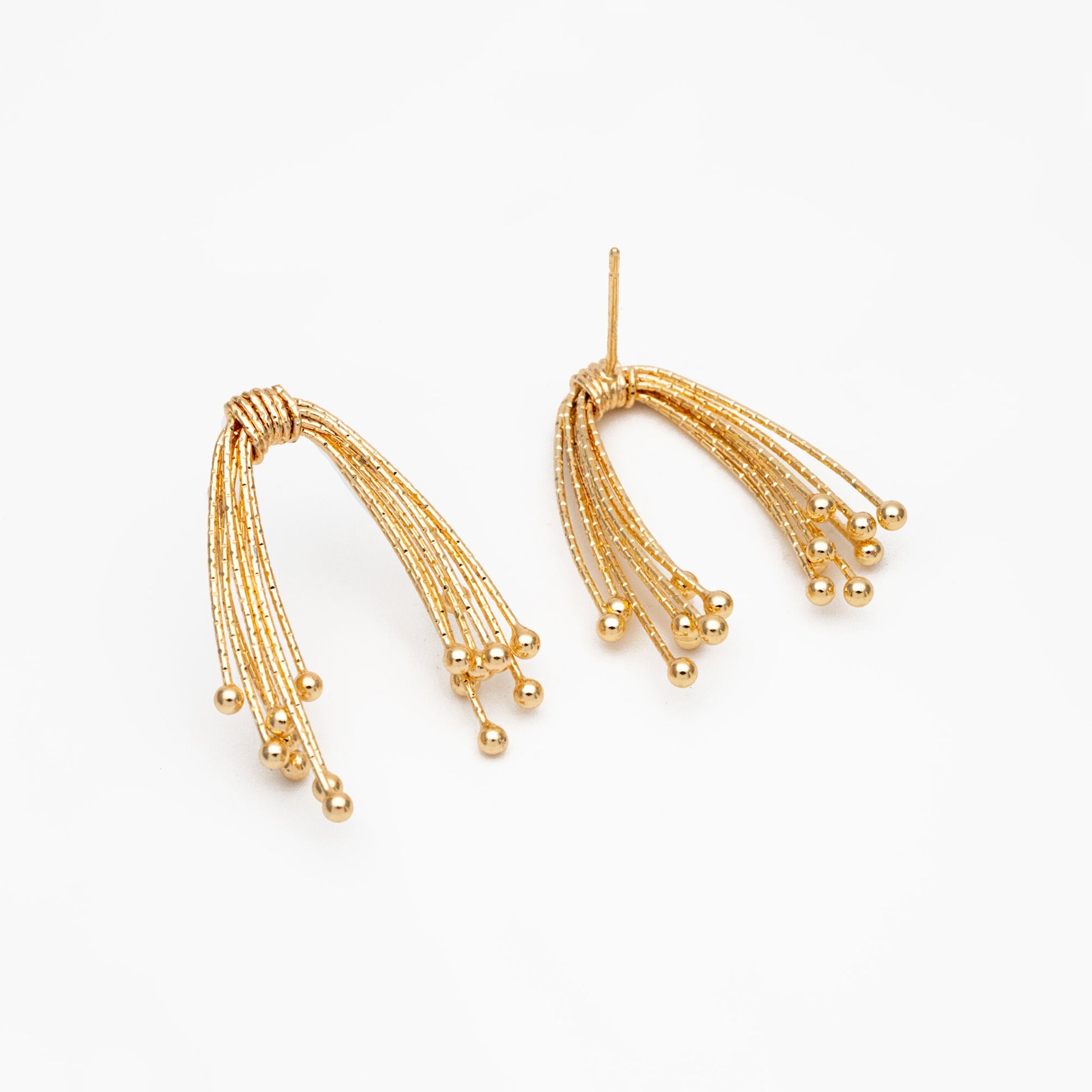 4pcs Gold Fireworks Tassels Earrings, Gold plated Brass, Dainty Drop Earrings (GB-4299)