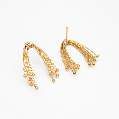 4pcs Gold Fireworks Tassels Earrings, Gold plated Brass, Dainty Drop Earrings (GB-4299)